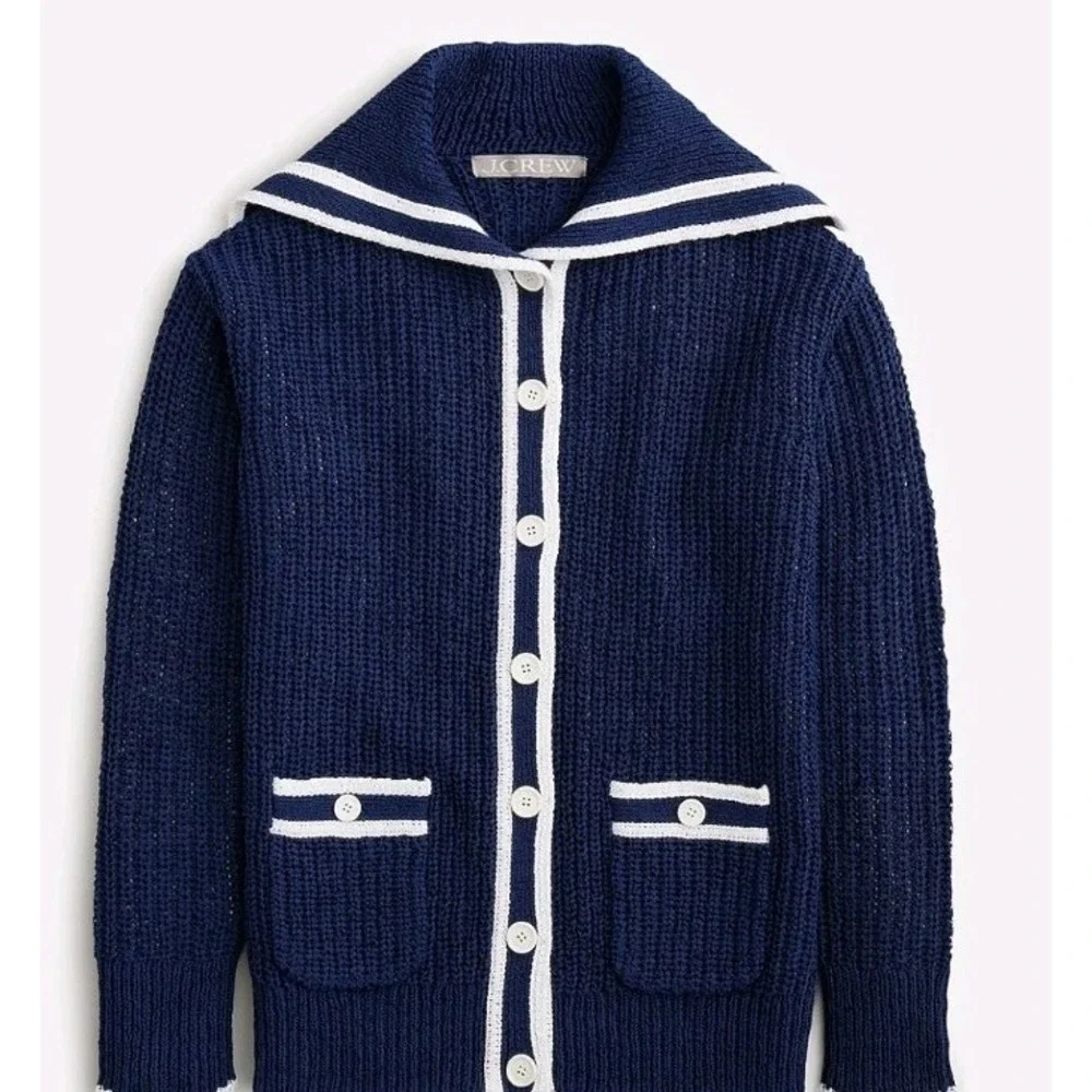 NEW! J. CREW XS Textured Sailor Cardigan In Navy/White